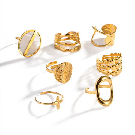 Picture of Hypoallergenic Simple & Casual Retro 18K Real Gold Plated 304 Stainless Steel Open Oval Rings Unisex Party