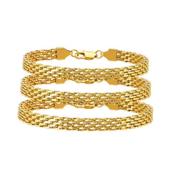 Immagine di Ecologico Semplice & Casual Elegante 18K Vero Oro Placcato 304 Acciaio Inossidabile Catenella Catena Tessuto Strutturato Braccialetti Unisex Festa 1 Pz