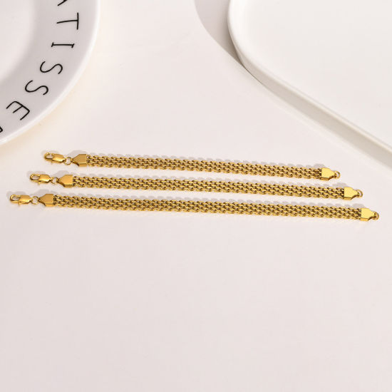 Immagine di Ecologico Semplice & Casual Elegante 18K Vero Oro Placcato 304 Acciaio Inossidabile Catenella Catena Tessuto Strutturato Braccialetti Unisex Festa 1 Pz