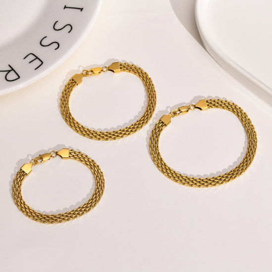 Immagine di Ecologico Semplice & Casual Elegante 18K Vero Oro Placcato 304 Acciaio Inossidabile Catenella Catena Tessuto Strutturato Braccialetti Unisex Festa 1 Pz