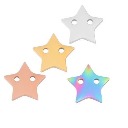 304 Acero Inoxidable Colgantes Charms Estrellas de cinco puntos Multicolor 11mm x 12mm, 2 Unidades