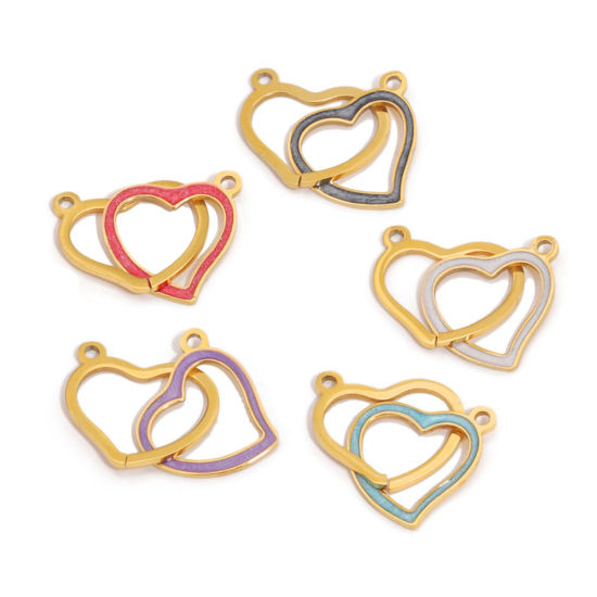 Imagen de 304 Acero Inoxidable Conectores Chapado en Oro Multicolor Corazón Esmalte 26mm x 14mm, 1 Unidad