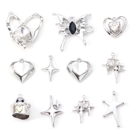 Zinc Based Alloy Pendants Silver Tone Heart Star