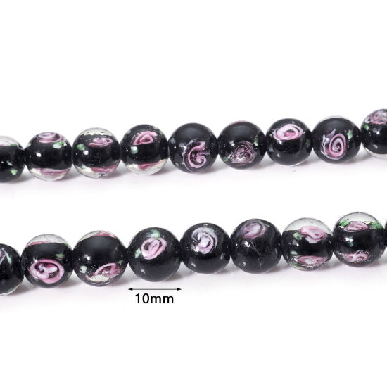 Picture of Lampwork Glass Beads Round Multicolor Flower Leaves About 10mm Dia