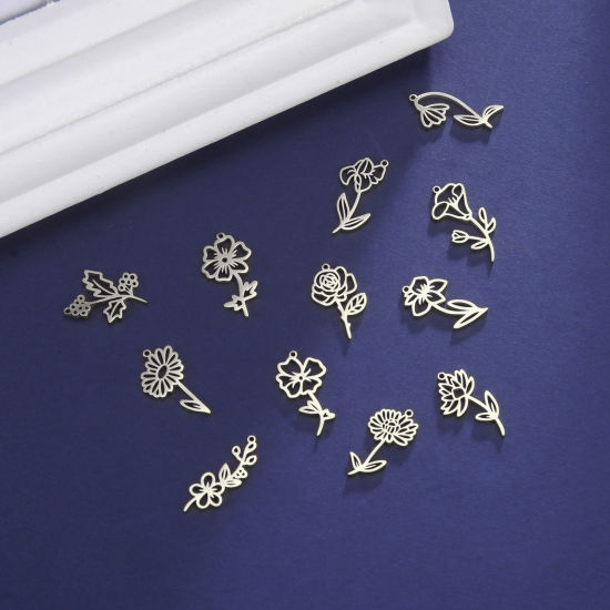 Bild von 304 Edelstahl Charms Blumen Bunt 13mm x 17mm, 1 Stück