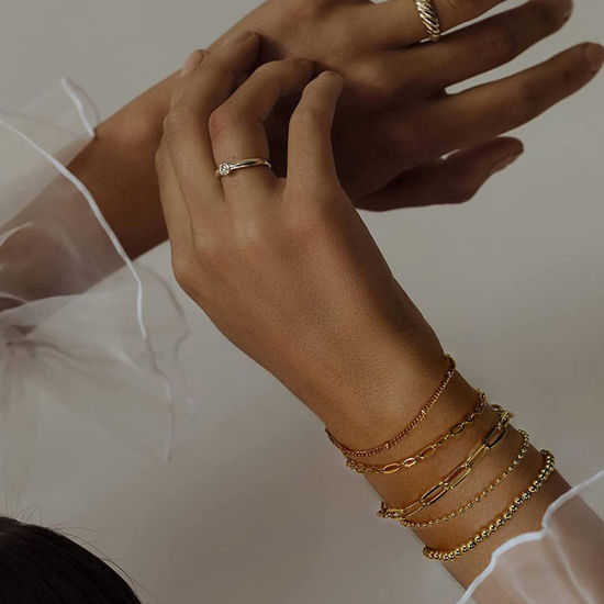 Imagen de Hypoallergenic 304 Stainless Steel Link Chain Anklet Gold Plated 21cm(8 2/8") long, 1 Piece