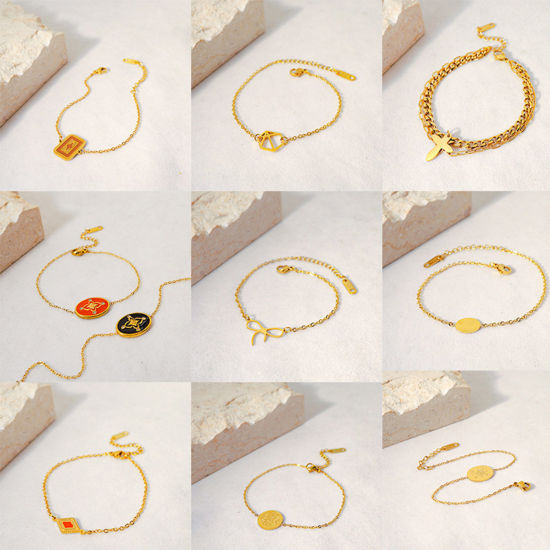 Picture of Eco-friendly Vacuum Plating 304 Stainless Steel Ins Style Link Cable Chain Bracelets Gold Plated 16.5cm(6 4/8") long, 1 Piece