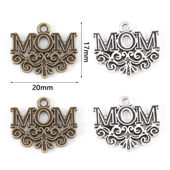Immagine di Lega di Zinco Festa Della Mamma Charms Nuvole Multicolore Lettere " Mom " 20mm x 17mm , 20 Pz