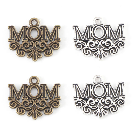 Immagine di Lega di Zinco Festa Della Mamma Charms Nuvole Multicolore Lettere " Mom " 20mm x 17mm , 20 Pz
