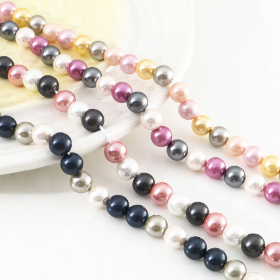 Image de Perles pour DIY Fabrication de Bijoux de Charme en Coquille Multicolore Imitation Perles 8mm Dia, Taille de Trou: 1mm, 39cm long, 1 Enfilade （Env. 50 Pcs/Enfilade)
