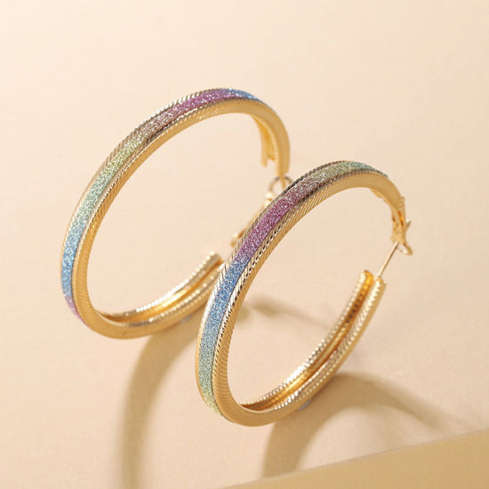 Picture of Simple Hoop Earrings Multicolor Frosted Circle Ring
