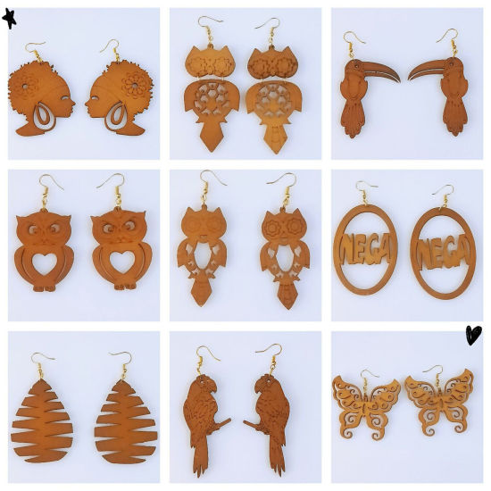 Image de Boucles d'Oreilles Style Bohème en Bois Naturel Brun Hibou Femme Creux 1 Paire