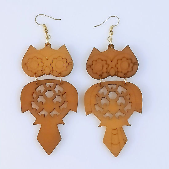 Image de Boucles d'Oreilles Style Bohème en Bois Naturel Brun Hibou Femme Creux 1 Paire