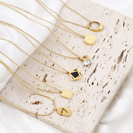 Immagine di 304 Acciaio Inossidabile Elegante Cavo Catena Collana 18K Oro Placcato Ovale 1 Pz