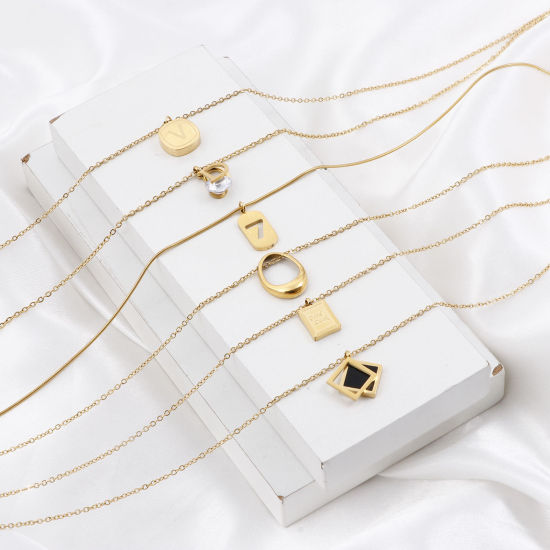 Immagine di 304 Acciaio Inossidabile Elegante Cavo Catena Collana 18K Oro Placcato Ovale 1 Pz