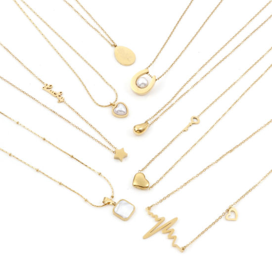 Immagine di 304 Acciaio Inossidabile Elegante Catena Collana 18K Oro Placcato Bianco Cuore Imitata Perla 1 Pz