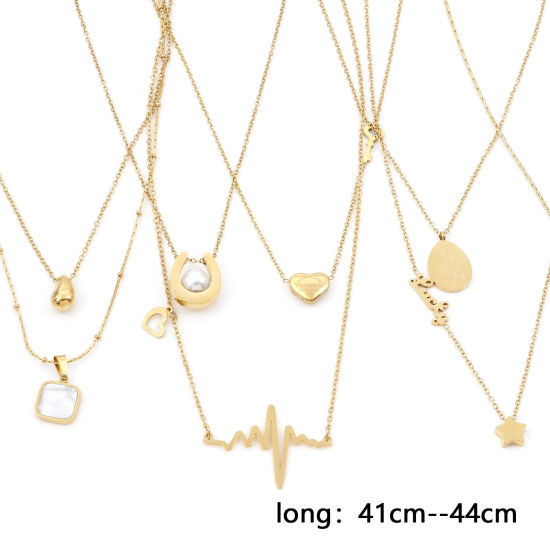 Immagine di 304 Acciaio Inossidabile Elegante Catena Collana 18K Oro Placcato Bianco Cuore Imitata Perla 1 Pz