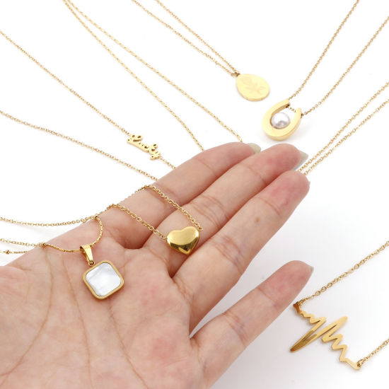 Immagine di 304 Acciaio Inossidabile Elegante Catena Collana 18K Oro Placcato Bianco Cuore Imitata Perla 1 Pz