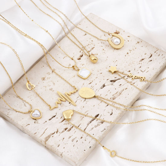 Immagine di 304 Acciaio Inossidabile Elegante Catena Collana 18K Oro Placcato Bianco Cuore Imitata Perla 1 Pz