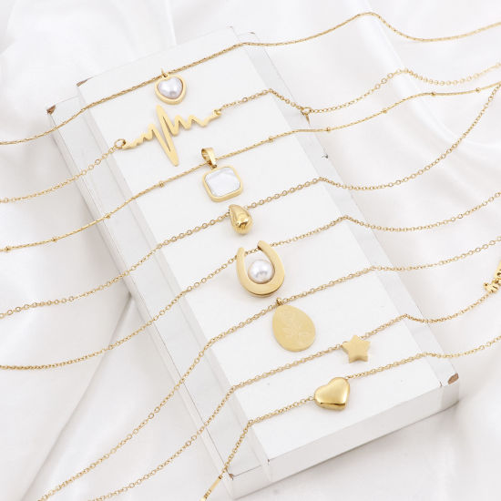 Immagine di 304 Acciaio Inossidabile Elegante Catena Collana 18K Oro Placcato Bianco Cuore Imitata Perla 1 Pz