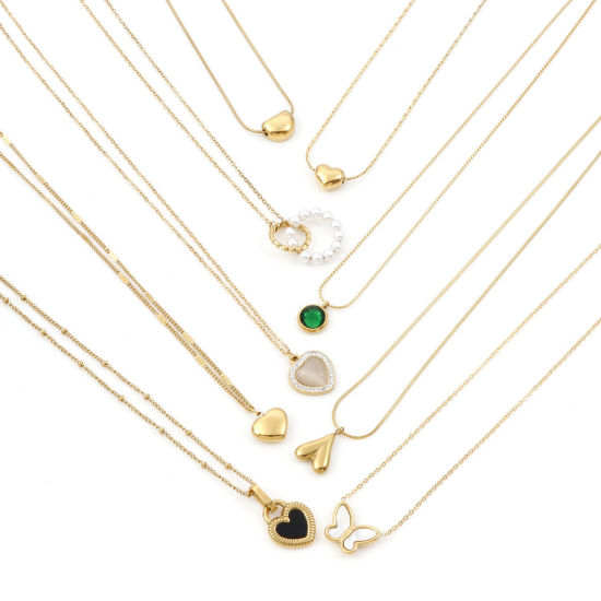 Imagen de 304 Acero Inoxidable Elegante Link Curb Chain Collares 18k Chapado en Oro Corazón 1 Unidad