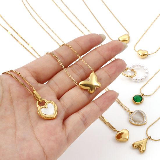 Imagen de 304 Acero Inoxidable Elegante Link Curb Chain Collares 18k Chapado en Oro Corazón 1 Unidad