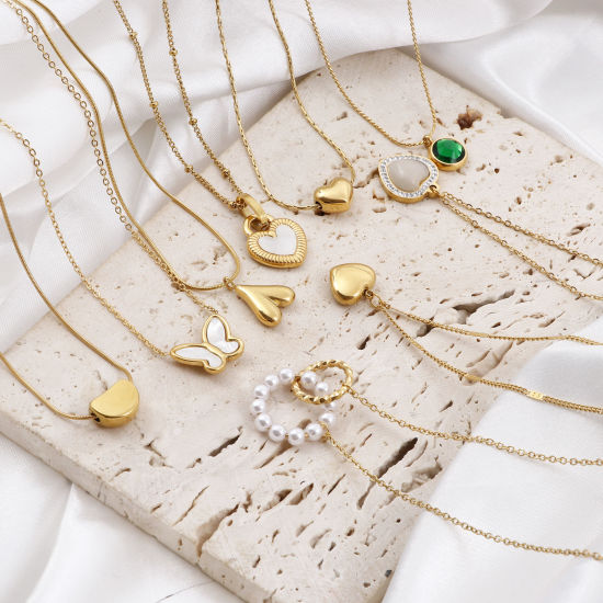 Imagen de 304 Acero Inoxidable Elegante Link Curb Chain Collares 18k Chapado en Oro Corazón 1 Unidad