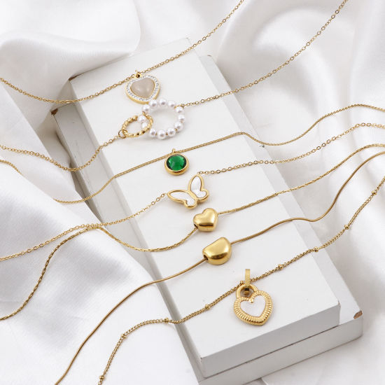 Imagen de 304 Acero Inoxidable Elegante Link Curb Chain Collares 18k Chapado en Oro Corazón 1 Unidad