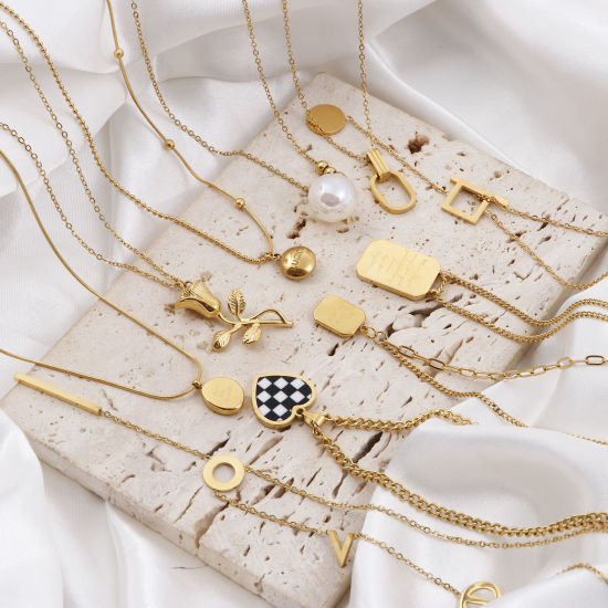 Imagen de 304 Acero Inoxidable Elegante Cable Cadena Cruz Collares 18k Chapado en Oro Rosa 1 Unidad