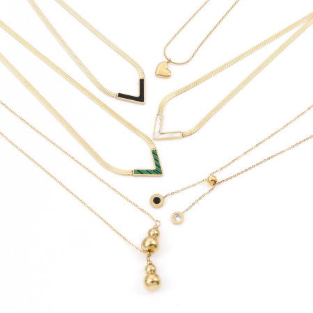 304 Stainless Steel Stylish Link Chain Necklace 18K Gold Plated V Shape