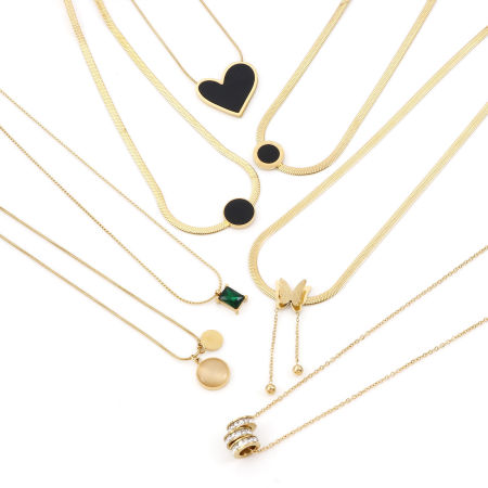 Immagine di 304 Acciaio Inossidabile Elegante Cavo Catena Collana 18K Oro Placcato Anello Trasparente Strass 1 Pz