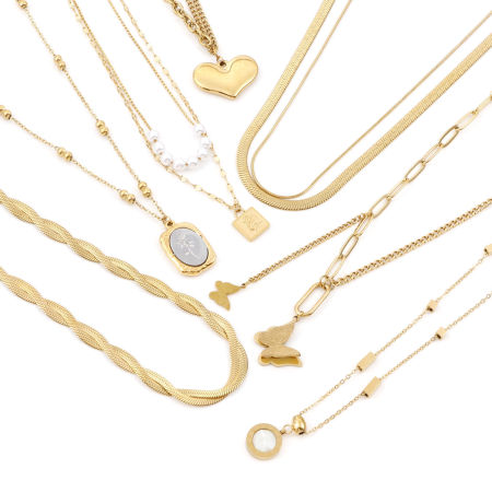 Colliers Chaîne Maille Forçat en 304 Acier Inoxydable Élégant Plaqué Or 18K Papillon à Strass Transparent 1 Pièce