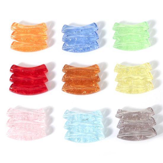Imagen de Acrílico Cuentas para la Fabricación de Joyas con Dijes de Bricolaje Multicolor Tubo Curvado Arco Agrietado 3.3cm x 0.8cm, Agujero: Aprox 1.4mm, 20 Unidades