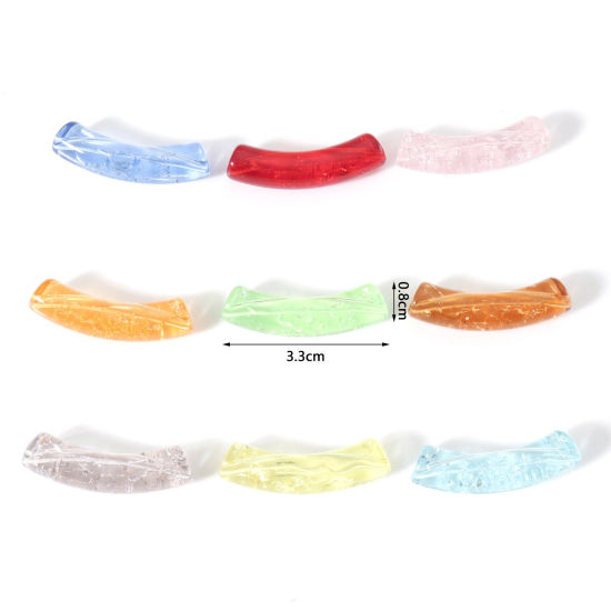 Imagen de Acrílico Cuentas para la Fabricación de Joyas con Dijes de Bricolaje Multicolor Tubo Curvado Arco Agrietado 3.3cm x 0.8cm, Agujero: Aprox 1.4mm, 20 Unidades