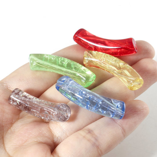 Imagen de Acrílico Cuentas para la Fabricación de Joyas con Dijes de Bricolaje Multicolor Tubo Curvado Arco Agrietado 3.3cm x 0.8cm, Agujero: Aprox 1.4mm, 20 Unidades