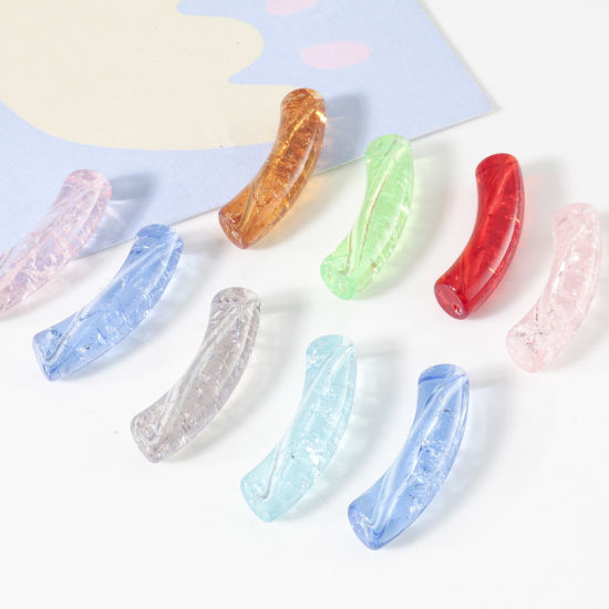 Imagen de Acrílico Cuentas para la Fabricación de Joyas con Dijes de Bricolaje Multicolor Tubo Curvado Arco Agrietado 3.3cm x 0.8cm, Agujero: Aprox 1.4mm, 20 Unidades