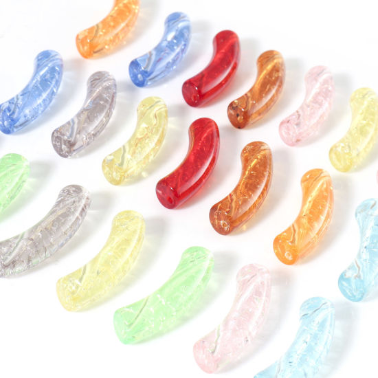Imagen de Acrílico Cuentas para la Fabricación de Joyas con Dijes de Bricolaje Multicolor Tubo Curvado Arco Agrietado 3.3cm x 0.8cm, Agujero: Aprox 1.4mm, 20 Unidades