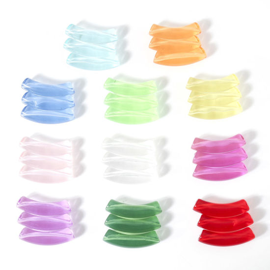Imagen de Acrílico Cuentas para la Fabricación de Joyas con Dijes de Bricolaje Multicolor Transparente Tubo Curvado Arco 3.3cm x 0.8cm, Agujero: Aprox 1.4mm, 50 Unidades