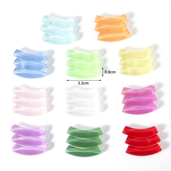 Imagen de Acrílico Cuentas para la Fabricación de Joyas con Dijes de Bricolaje Multicolor Transparente Tubo Curvado Arco 3.3cm x 0.8cm, Agujero: Aprox 1.4mm, 50 Unidades