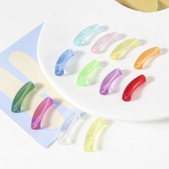 Imagen de Acrílico Cuentas para la Fabricación de Joyas con Dijes de Bricolaje Multicolor Transparente Tubo Curvado Arco 3.3cm x 0.8cm, Agujero: Aprox 1.4mm, 50 Unidades