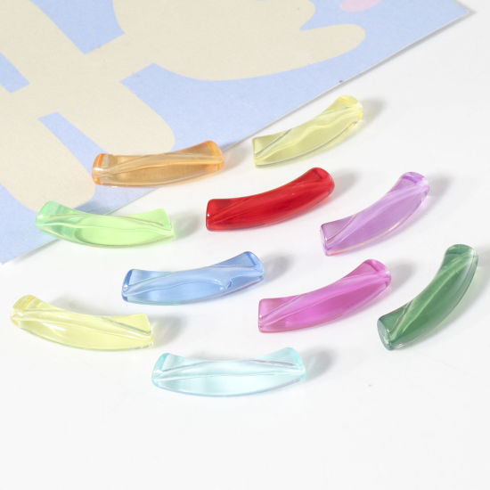 Imagen de Acrílico Cuentas para la Fabricación de Joyas con Dijes de Bricolaje Multicolor Transparente Tubo Curvado Arco 3.3cm x 0.8cm, Agujero: Aprox 1.4mm, 50 Unidades