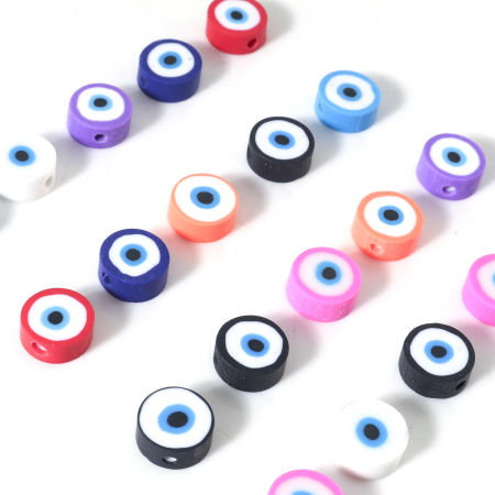 Polymer Clay Religious Beads Round Multicolor Evil Eye Pattern About 10mm Dia