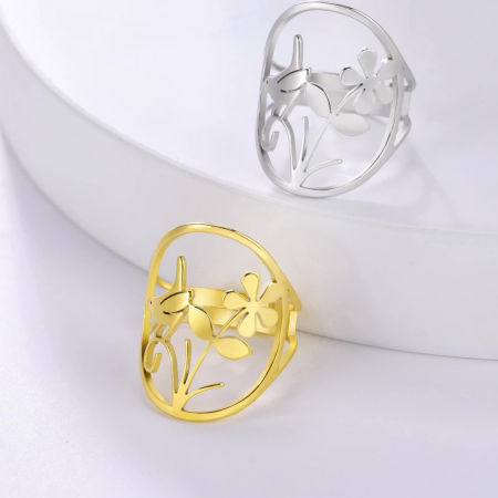 304 Stainless Steel Stylish Open Adjustable Rings Multicolor Bird Animal Flower 17.3mm(US Size 7)