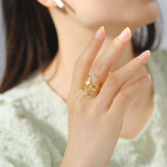 Picture of 304 Stainless Steel Stylish Open Adjustable Rings Multicolor Bird Animal Flower 17.3mm(US Size 7)