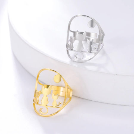 304 Нержавеющая Сталь Стильный Открытые Регулируемые Кольца Разноцветный Кошка 17.3мм(Американский Размер 7), 1 ШТ