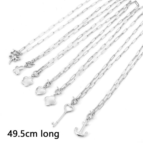 Immagine di 304 Acciaio Inossidabile Elegante Catena a Graffetta Collana Tono Argento Cuore Fiore 49.5cm Lunghezza, 1 Pz