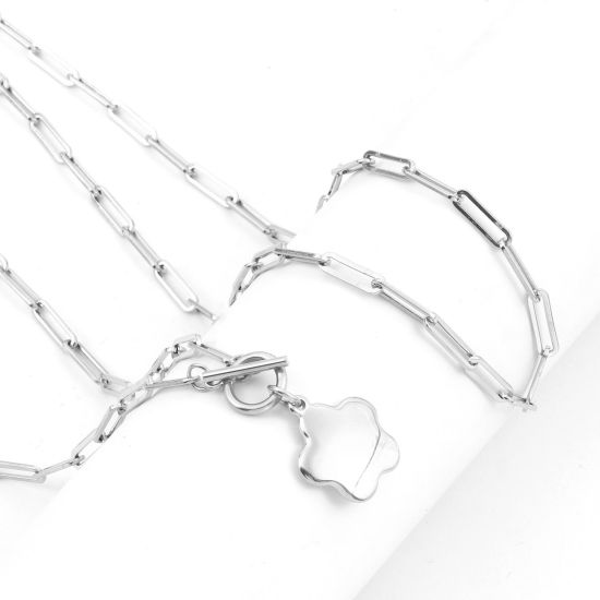 Immagine di 304 Acciaio Inossidabile Elegante Catena a Graffetta Collana Tono Argento Cuore Fiore 49.5cm Lunghezza, 1 Pz