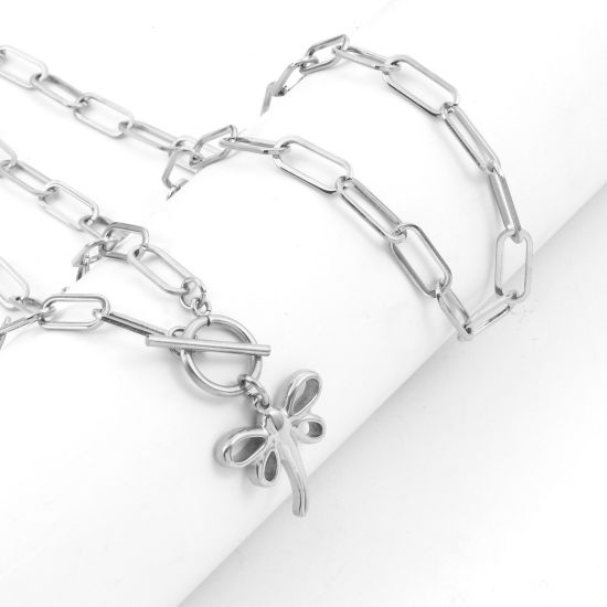 Imagen de 304 Acero Inoxidable Elegante Catena di Fermagli Collares Tono de Plata Corazón Flor 50cm longitud, 1 Unidad