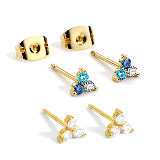 Imagen de Hipoalergénico Dulce & Lindo Exquisito 18K Oro Real Chapado Cobre+ Circón Artificial Triángulo Pendientes Para Mujeres 1 Par