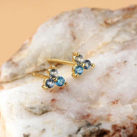 Imagen de Hipoalergénico Dulce & Lindo Exquisito 18K Oro Real Chapado Cobre+ Circón Artificial Triángulo Pendientes Para Mujeres 1 Par